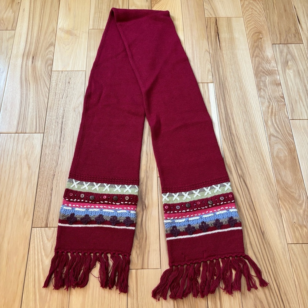 Vintage 90’s CJ Banks Hand Embroidered Ramie Cotton Fringe Accent Scarf